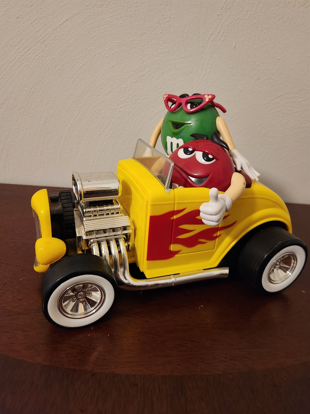Vintage M&M’s Hot Rod Candy Dispenser Yellow Car Hot Rod Mars 90s Collectible